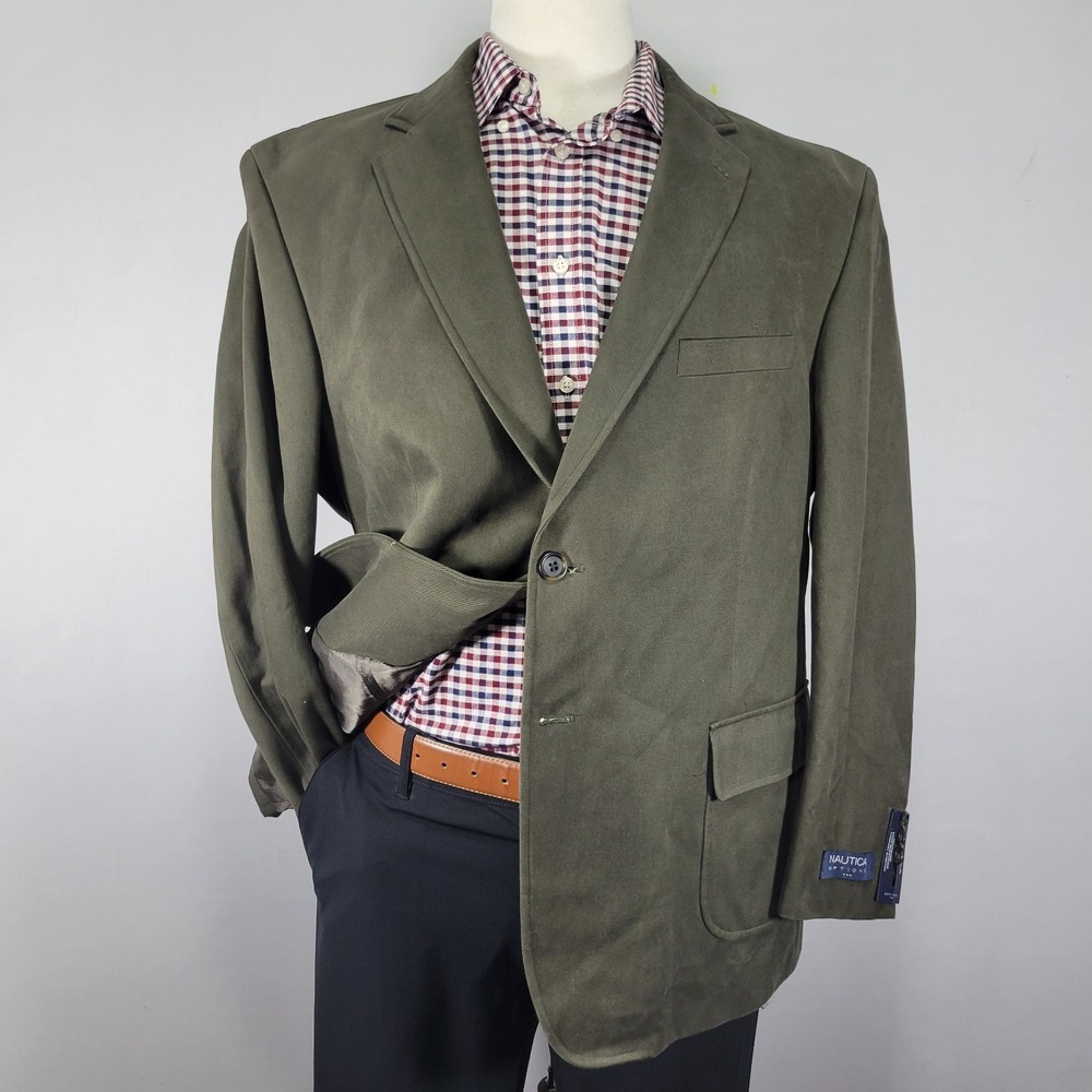 Nautica Men's Sport Coat Blazer Two Button Green Twill Cotton‎ 46S NEW WITH TAG